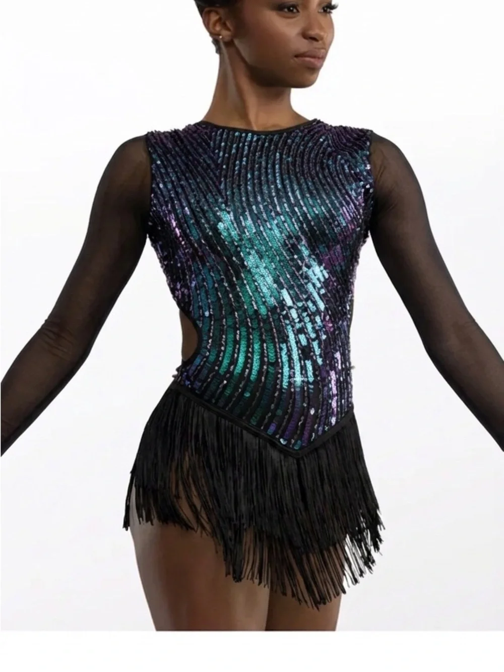 Weissman Elite | Von Dutch Teal Purple Black Sequin Fringe Dance Costume, LC